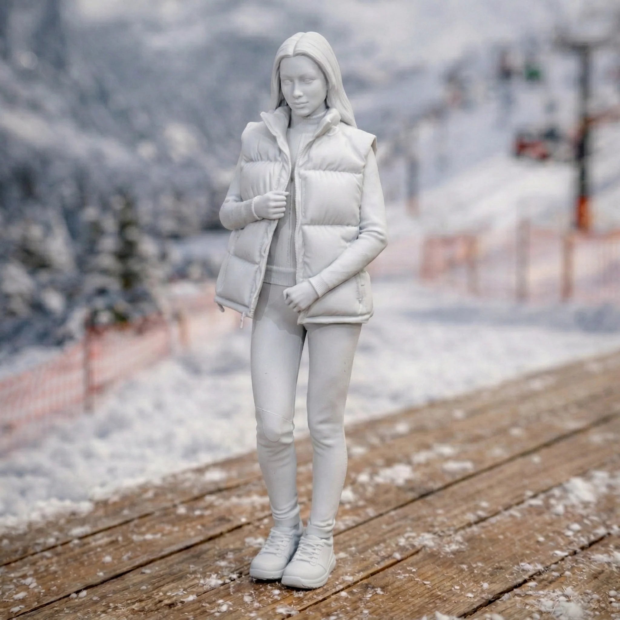 Alpine Tourist in Gilet & Performance Leggings | Resin Figurine