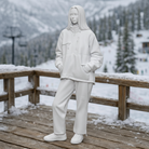 Chic Après-Ski Tourist in Sherpa Fleece & Trousers | Resin Figurine