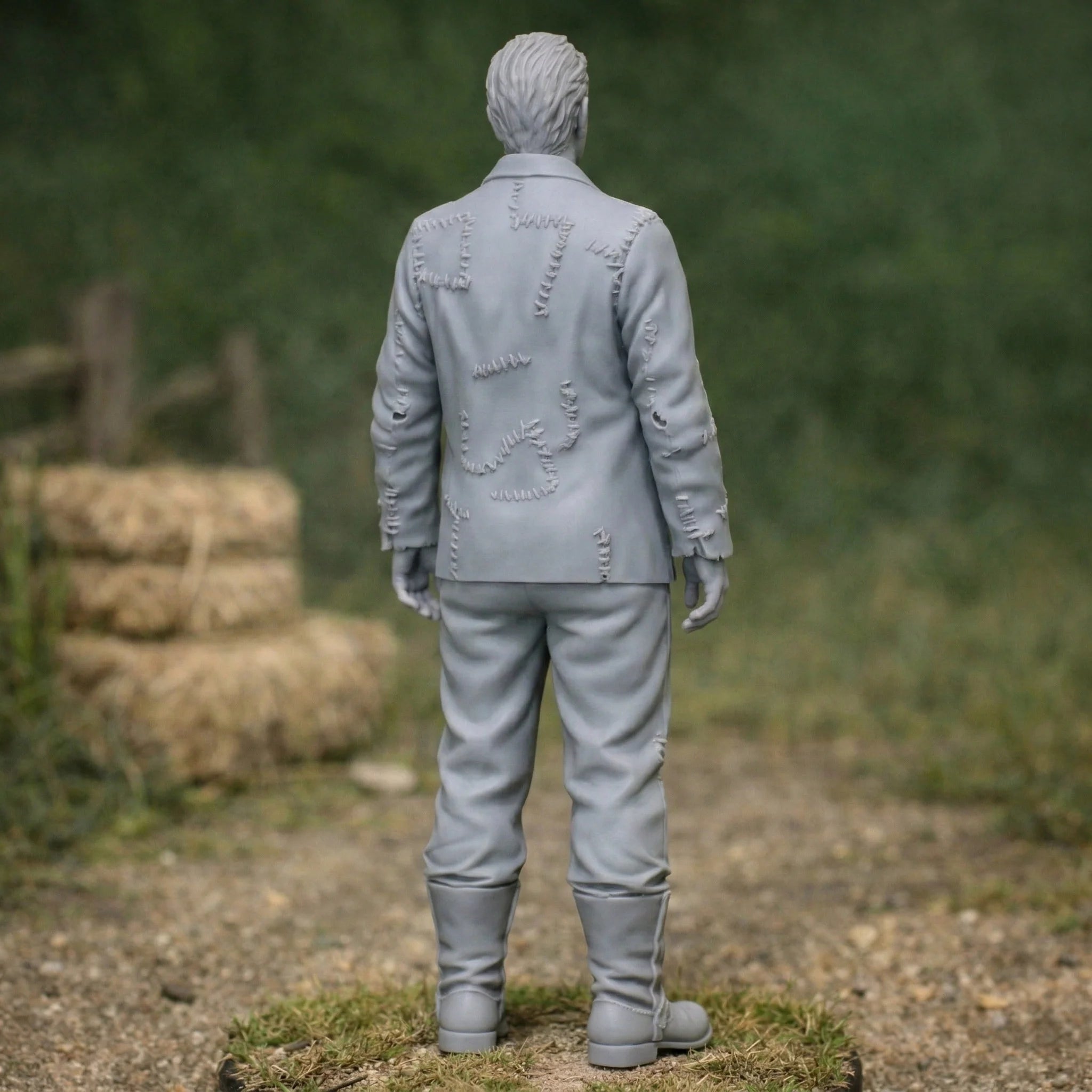 Professional Farmhand in Patched Utility Denim | Scale Resin Farm Diorama Figurine