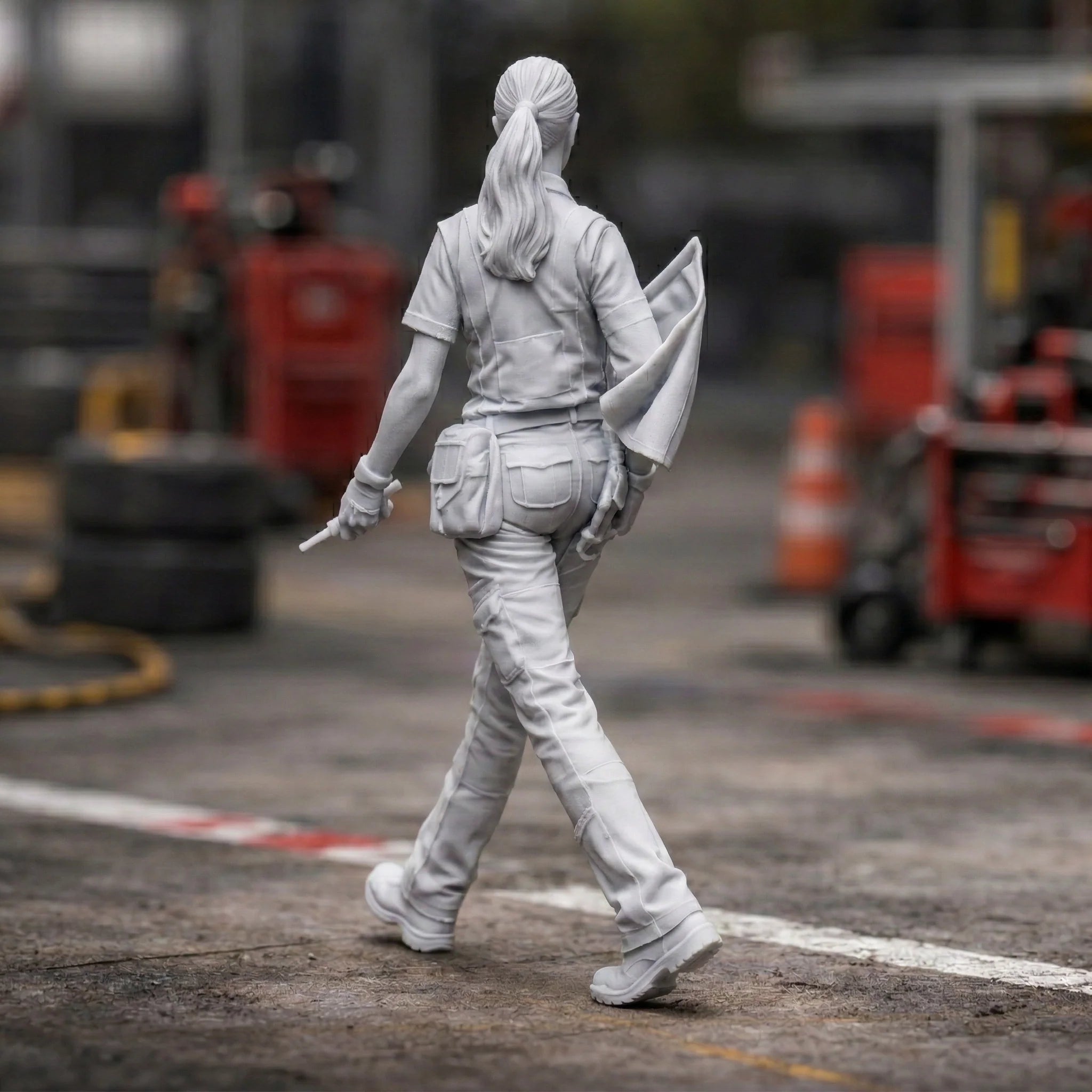 Professional Trackside Marshal in High-Visibility Safety Gear | Scale Resin Slot Car Diorama Figurine