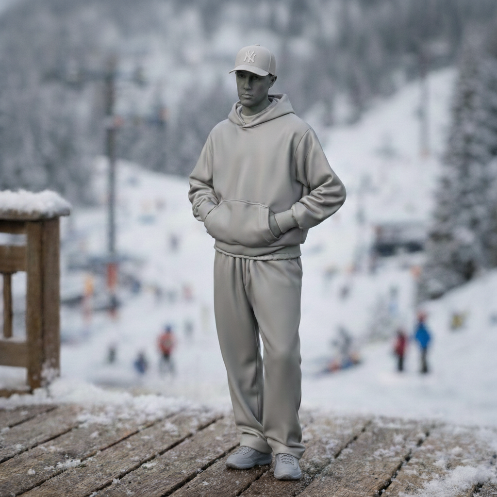 Casual Alpine Tourist in Oversized Hoodie & Joggers | Resin Figurine