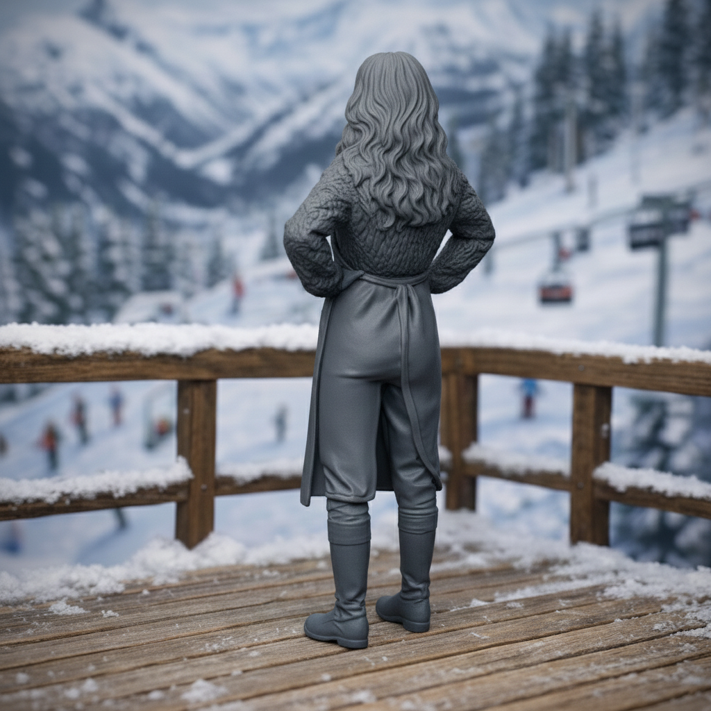 Mountain Lodge Hostess in Cable-Knit Sweater & Apron | Resin Figurine