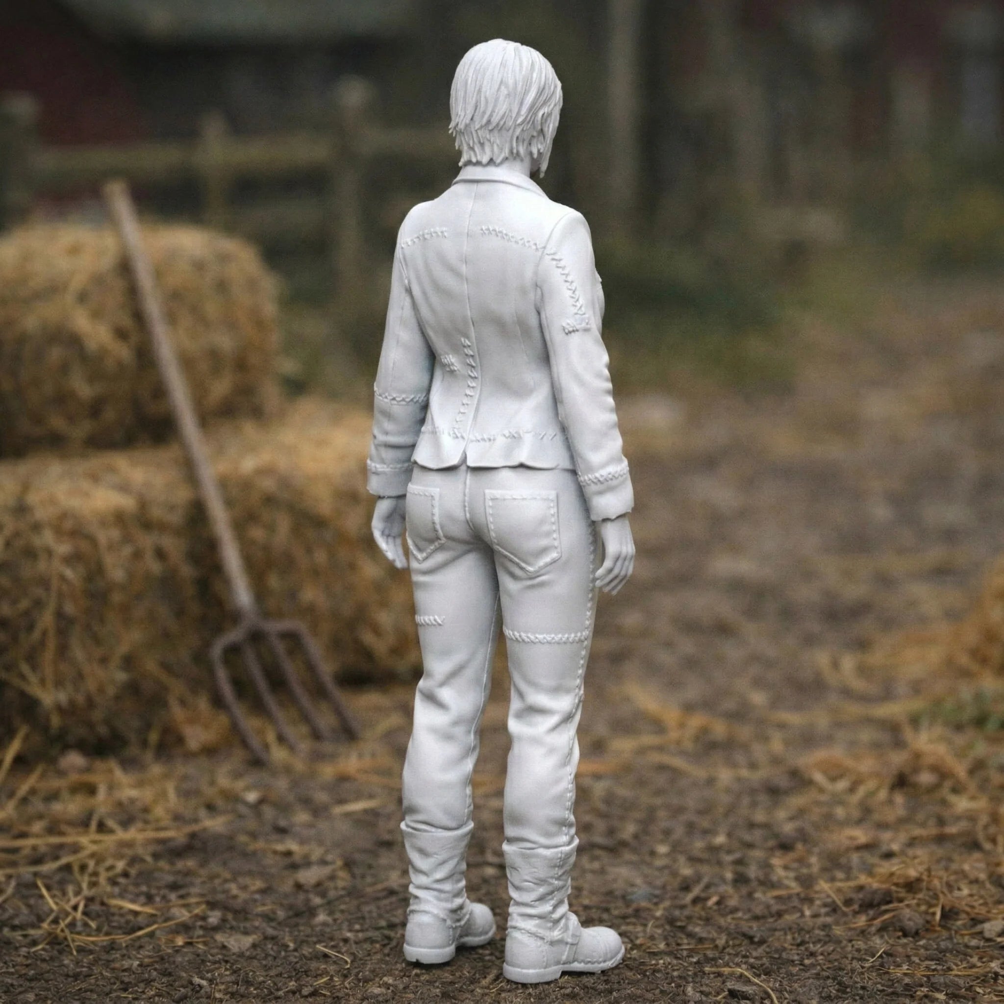 Professional Farmhand in Distressed Denim Utility Wear | Scale Resin Farm Diorama Figurine