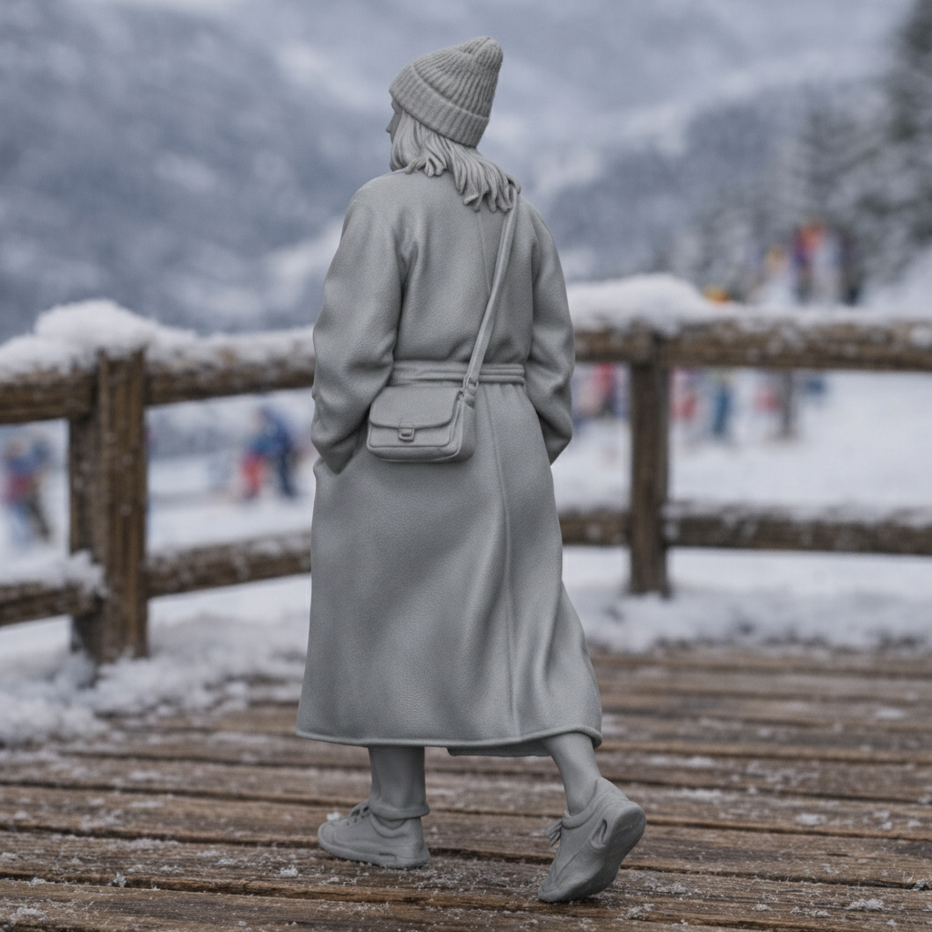 High-Fashion Tourist in Belted Maxi Coat | Resin Figurine