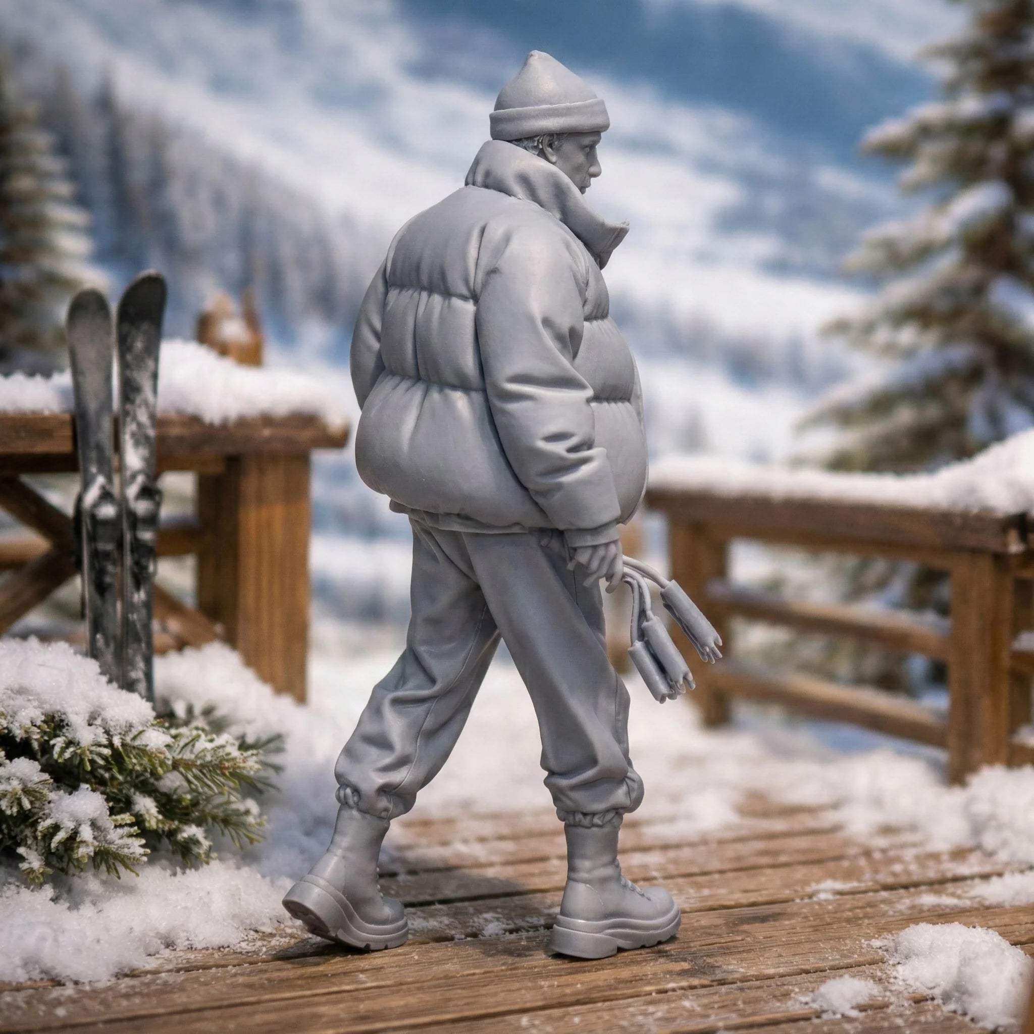 Professional Mountain Coach in Monochromatic Puffer Gear | Resin Figurine