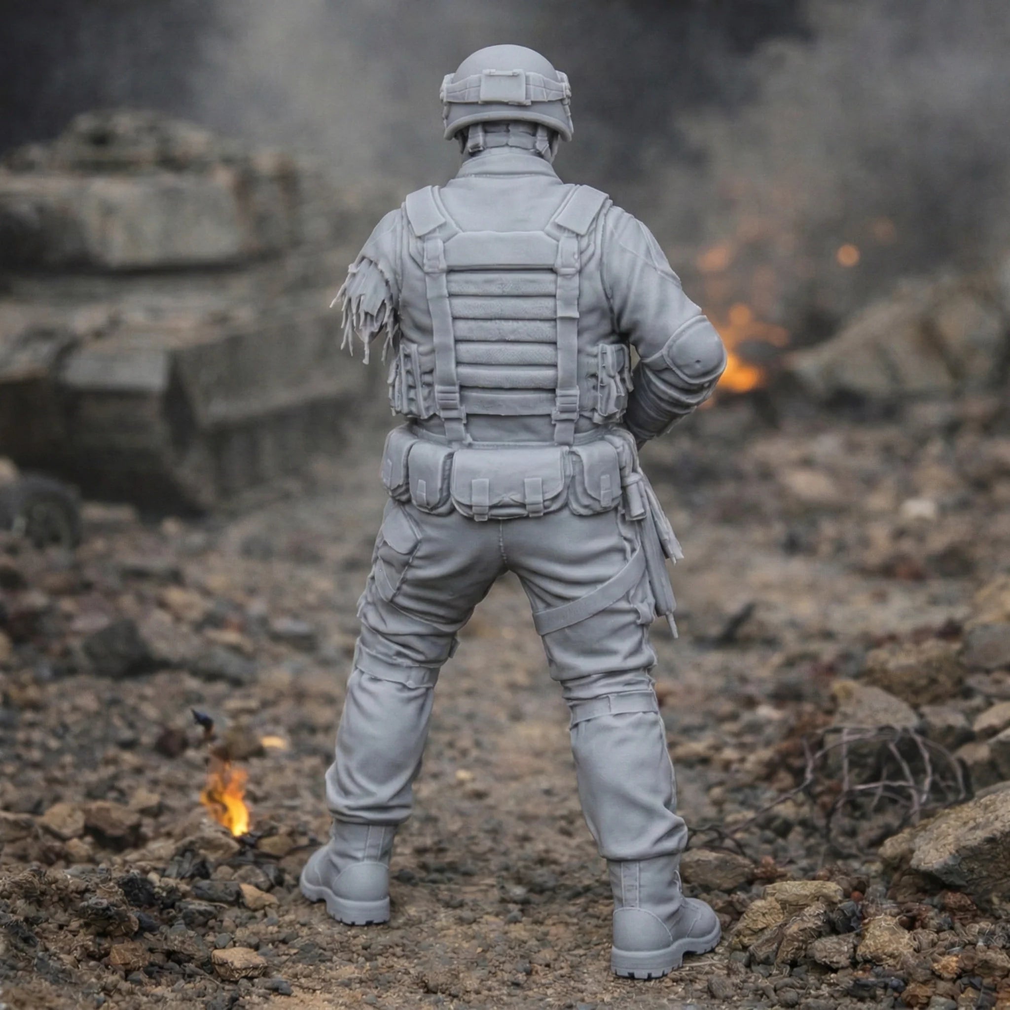 Resin Zombie Army Soldier Figurine | Scaled Resin Diorama Figurine