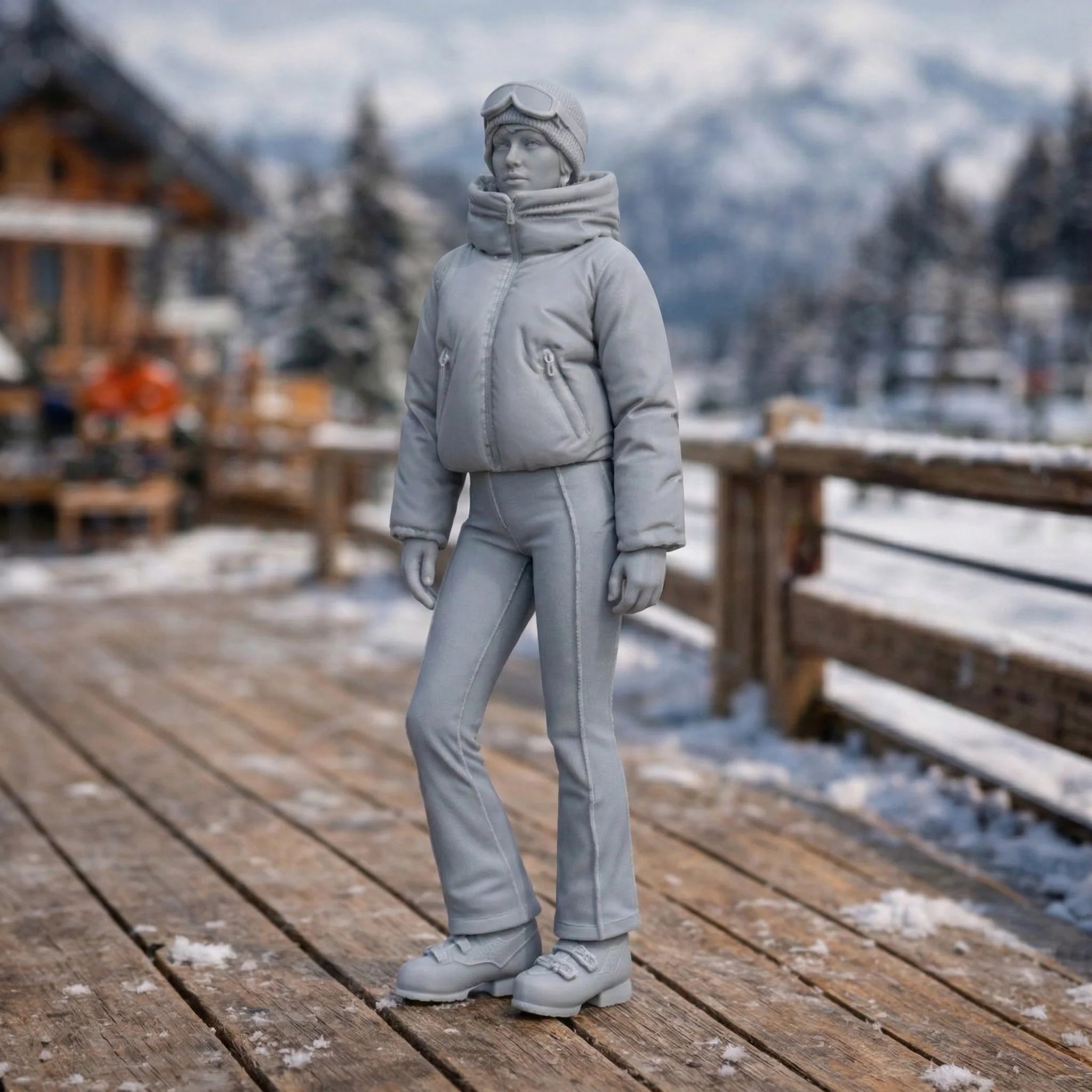 Professional Skier in Cropped Puffer | Resin Figurine