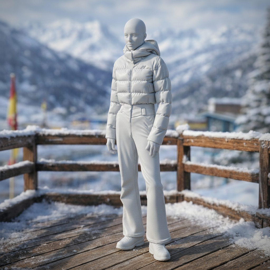 Avant-Garde Tourist in Cropped Puffer | Resin Figurine