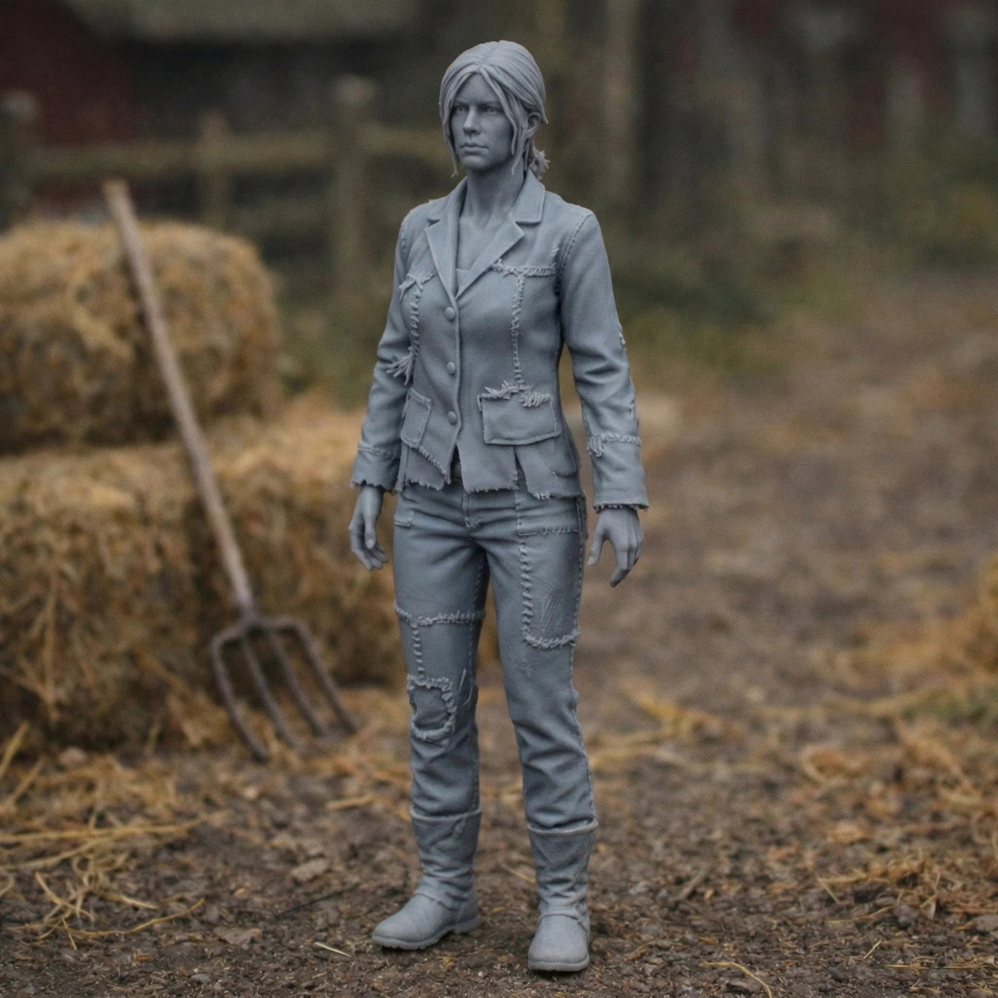Professional Farmhand in Distressed Denim Utility Wear | Scale Resin Farm Diorama Figurine