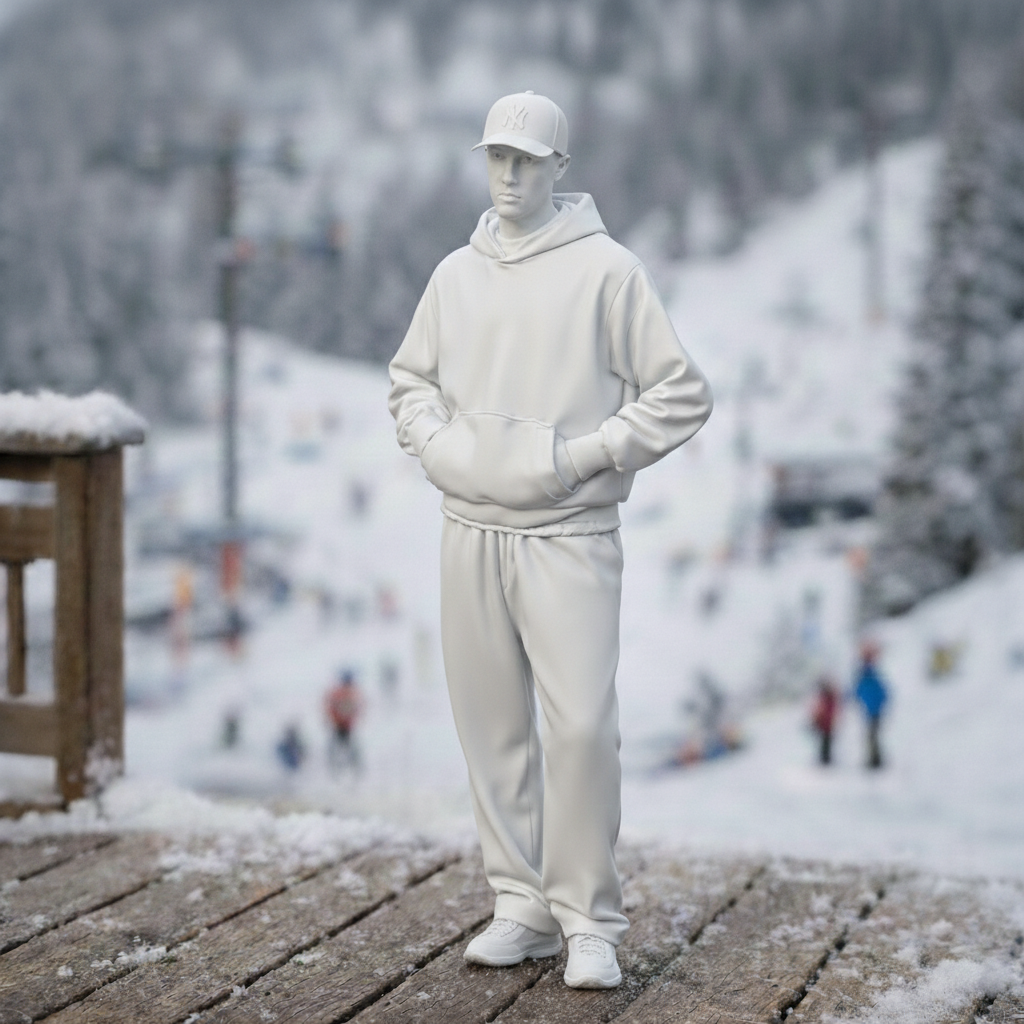 Casual Alpine Tourist in Oversized Hoodie & Joggers | Resin Figurine