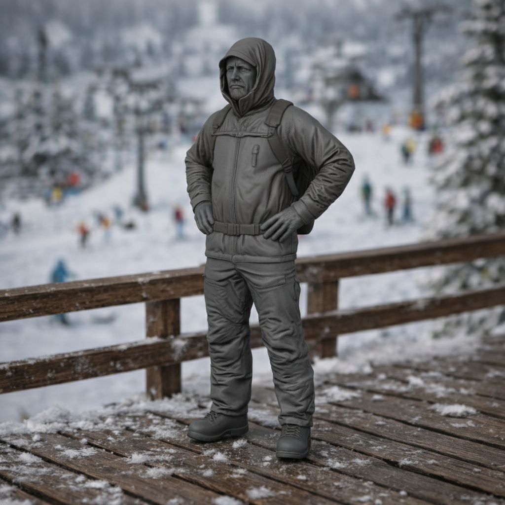 Professional Backcountry Guide in Hooded Expedition Shell | Resin Figurine