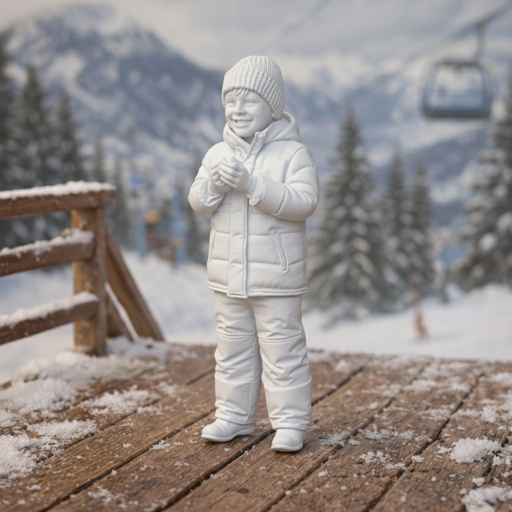 Joyful Youth in Padded Winter Gear | Resin Figurine