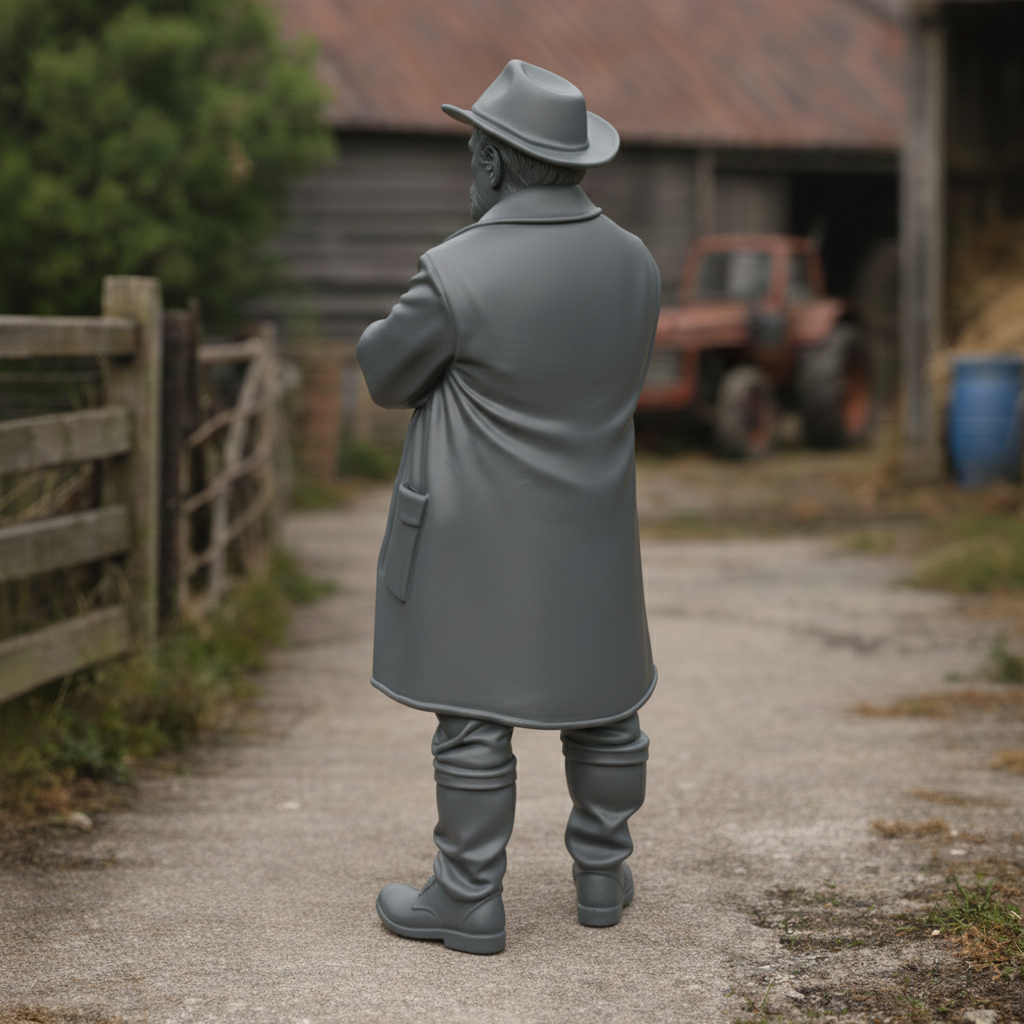 Heritage Farmhand in Waxed Duster & Akubra Hat | Scale Resin Farm Diorama Figurine