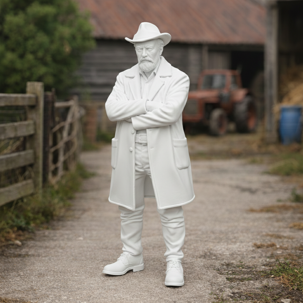Heritage Farmhand in Waxed Duster & Akubra Hat | Scale Resin Farm Diorama Figurine