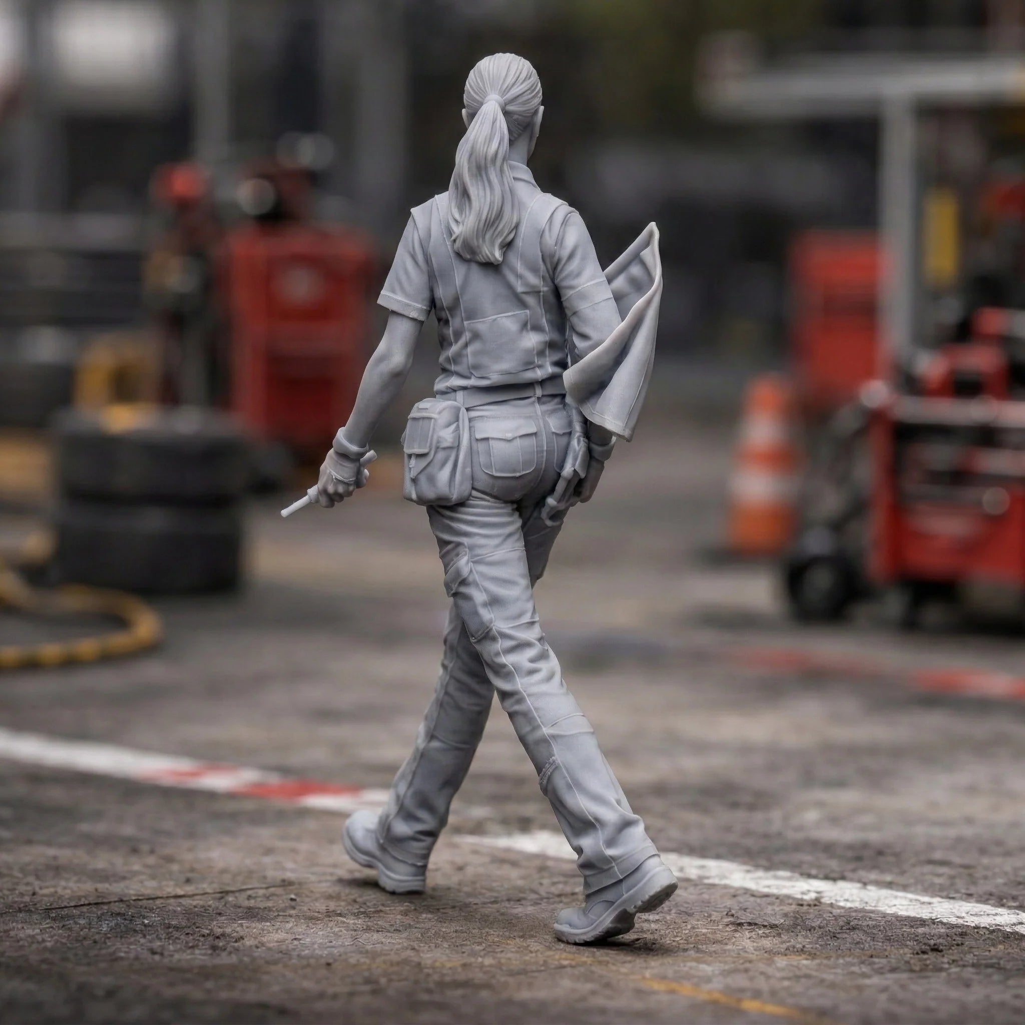 Professional Trackside Marshal in High-Visibility Safety Gear | Scale Resin Slot Car Diorama Figurine