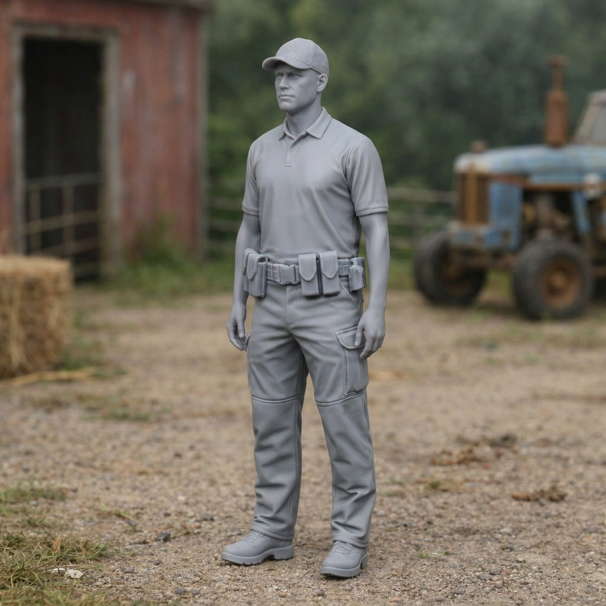 Rural Police Officer in Tactical Duty Wear | Scale Resin Farm Diorama Figurine
