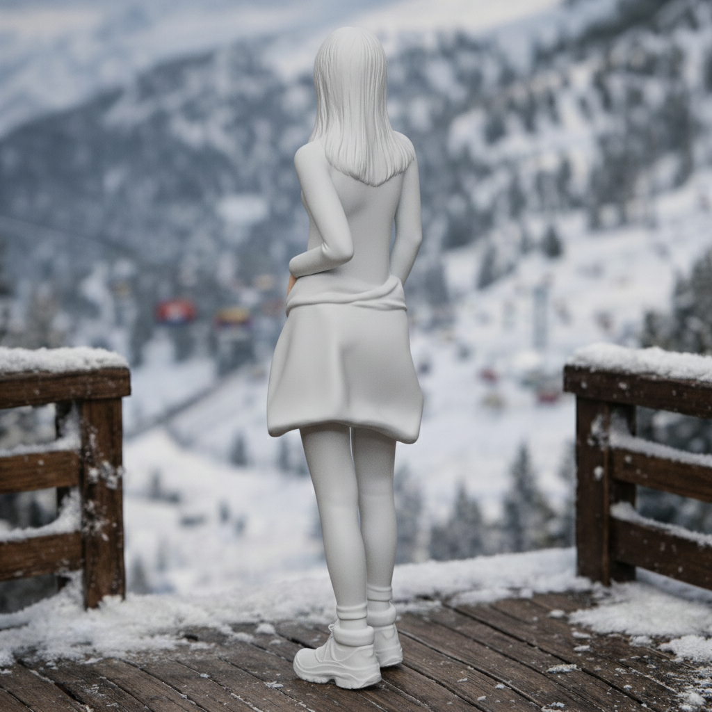 Alpine Minimalist in Sleek Winter Bodysuit | Resin Figurine