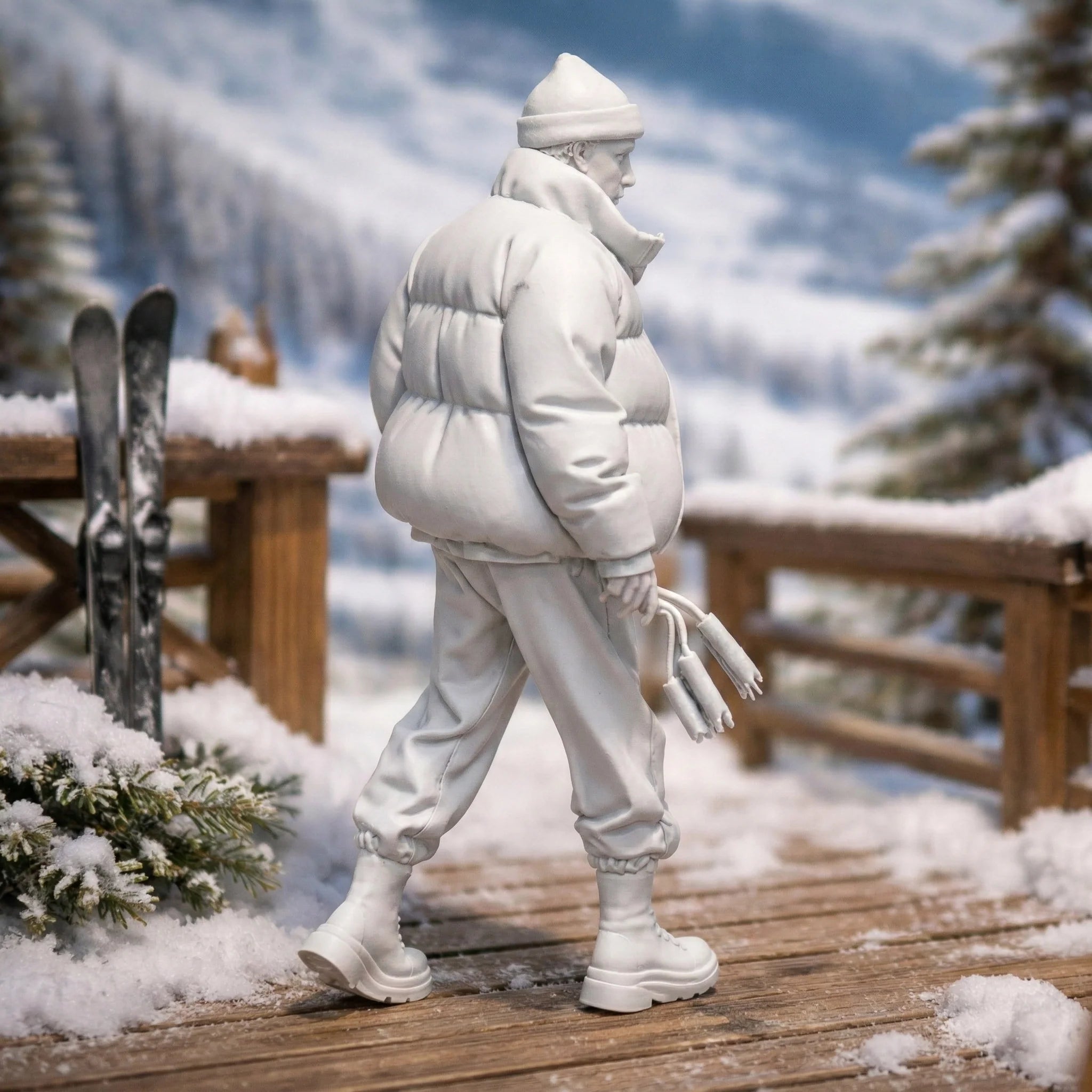 Professional Mountain Coach in Monochromatic Puffer Gear | Resin Figurine