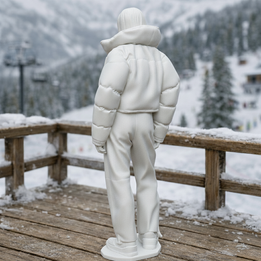Hooded Winter Tourist in Puffer & Tracksuit | Resin Figurine