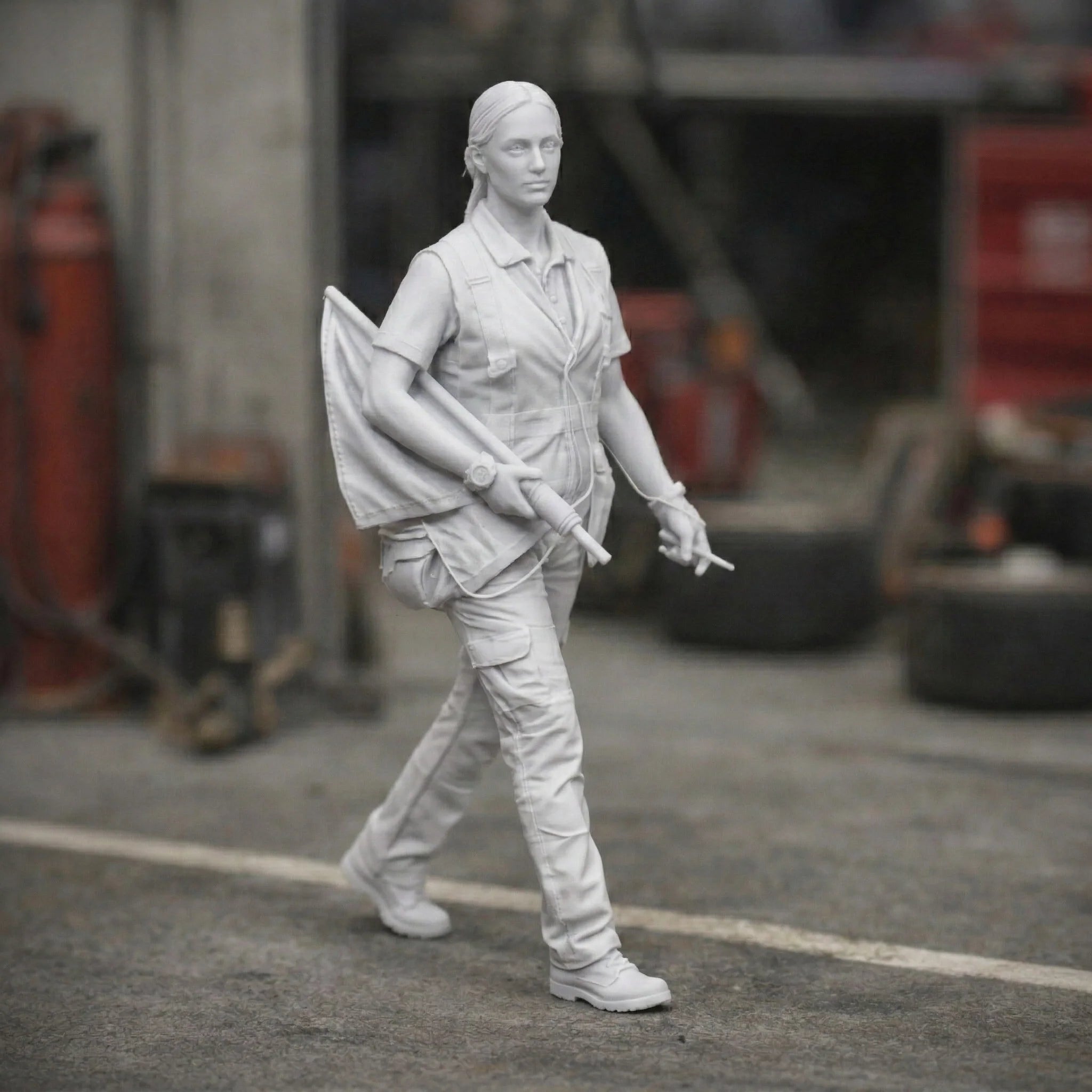 Professional Trackside Marshal in High-Visibility Safety Gear | Scale Resin Slot Car Diorama Figurine