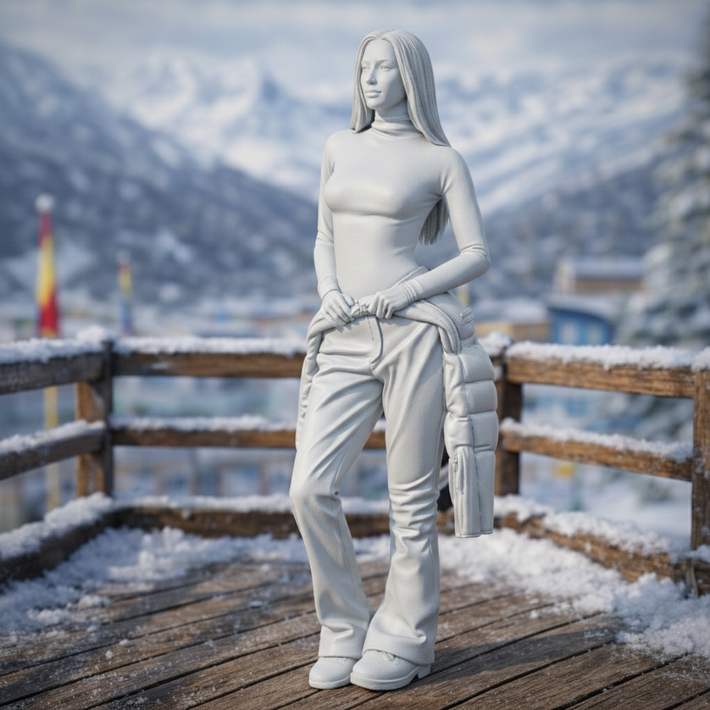 Elegant Winter Tourist in Turtleneck & Trousers | Resin Figurine