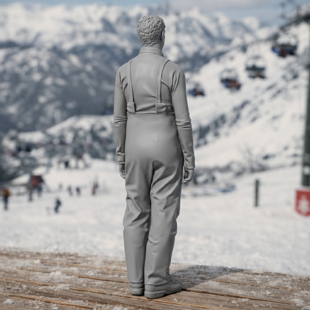 Vintage Alpine Skier in High-Waisted Salopettes | Resin Figurine