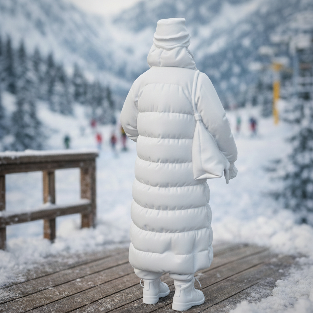 High-Altitude Minimalist in Maxi Puffer & Face Wrap | Resin Figurine