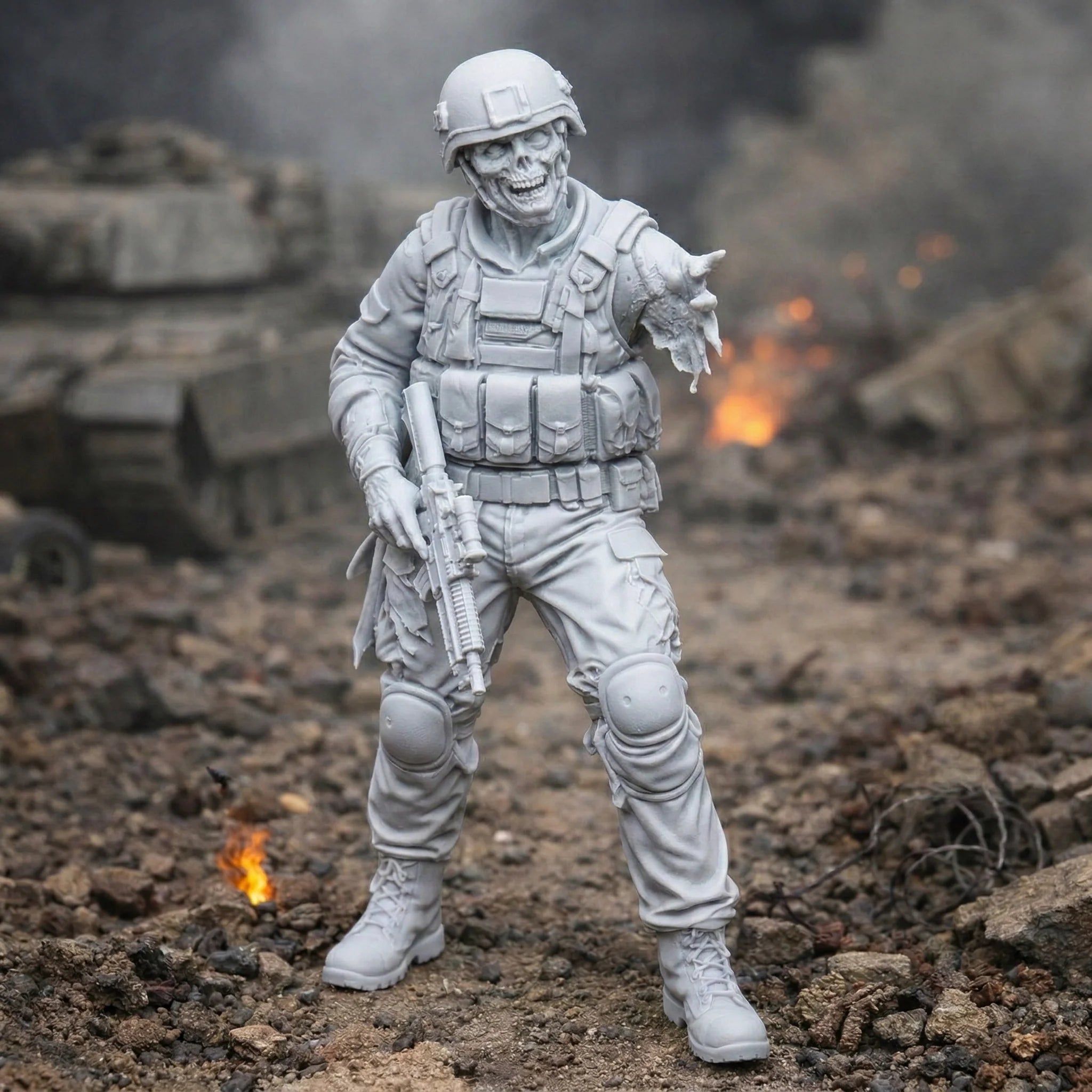 Resin Zombie Army Soldier Figurine | Scaled Resin Diorama Figurine