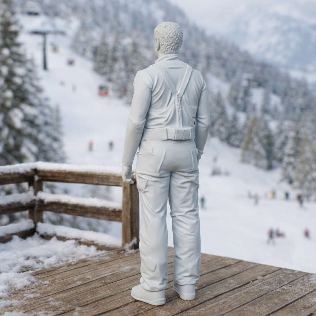 Retro High-Altitude Skier in Belted Salopettes | Resin Figurine