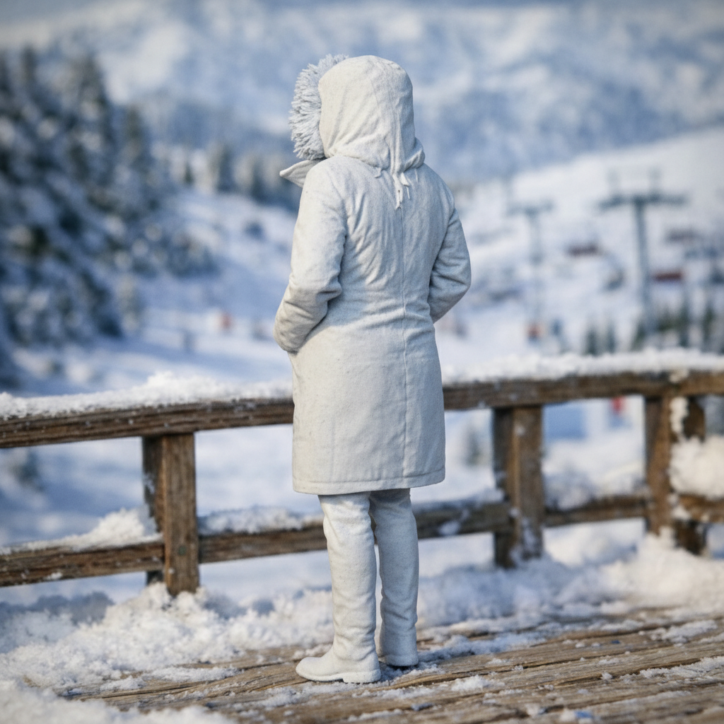 Winter Tourist in Faux-Fur Trimmed Parka | Resin Figurine