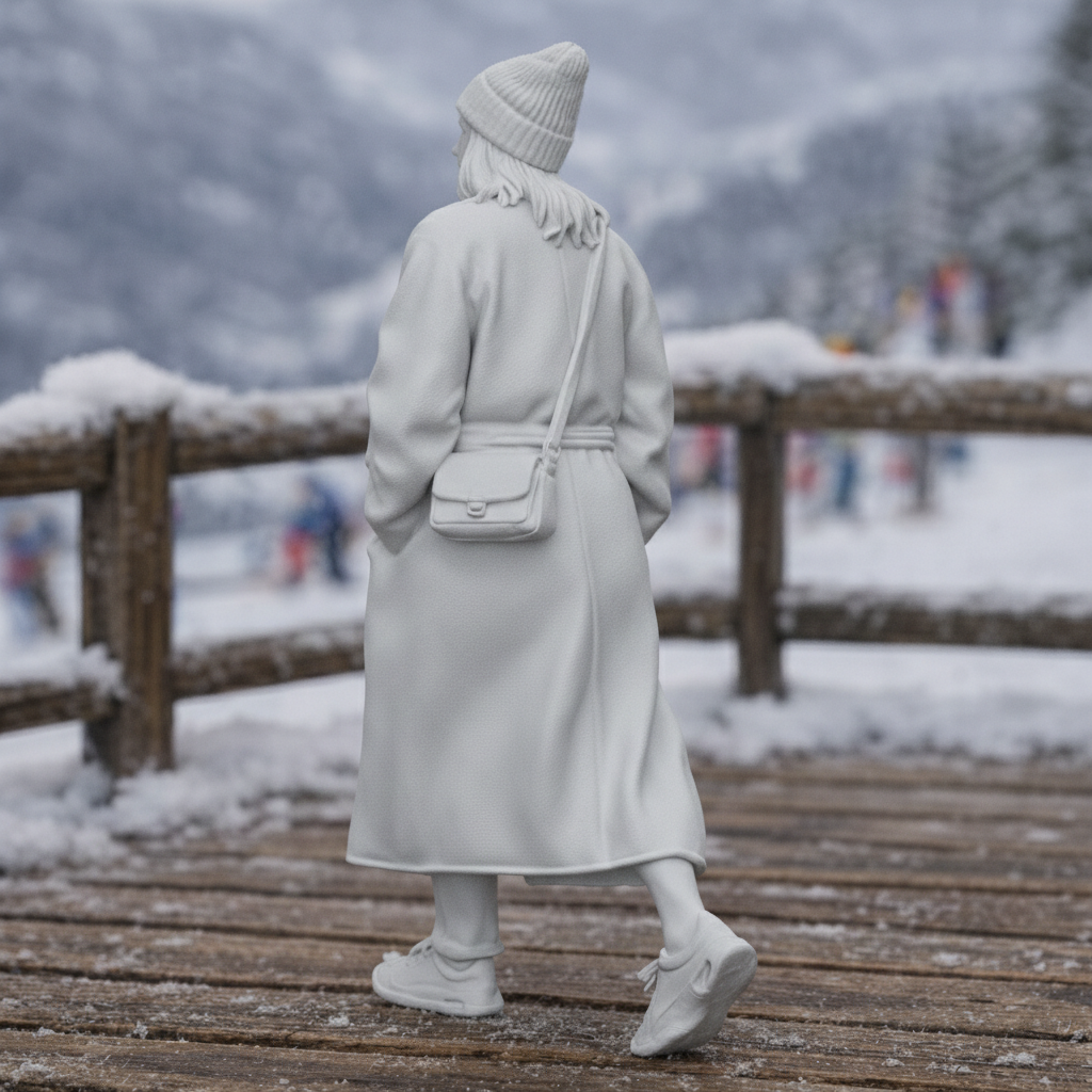 High-Fashion Tourist in Belted Maxi Coat | Resin Figurine