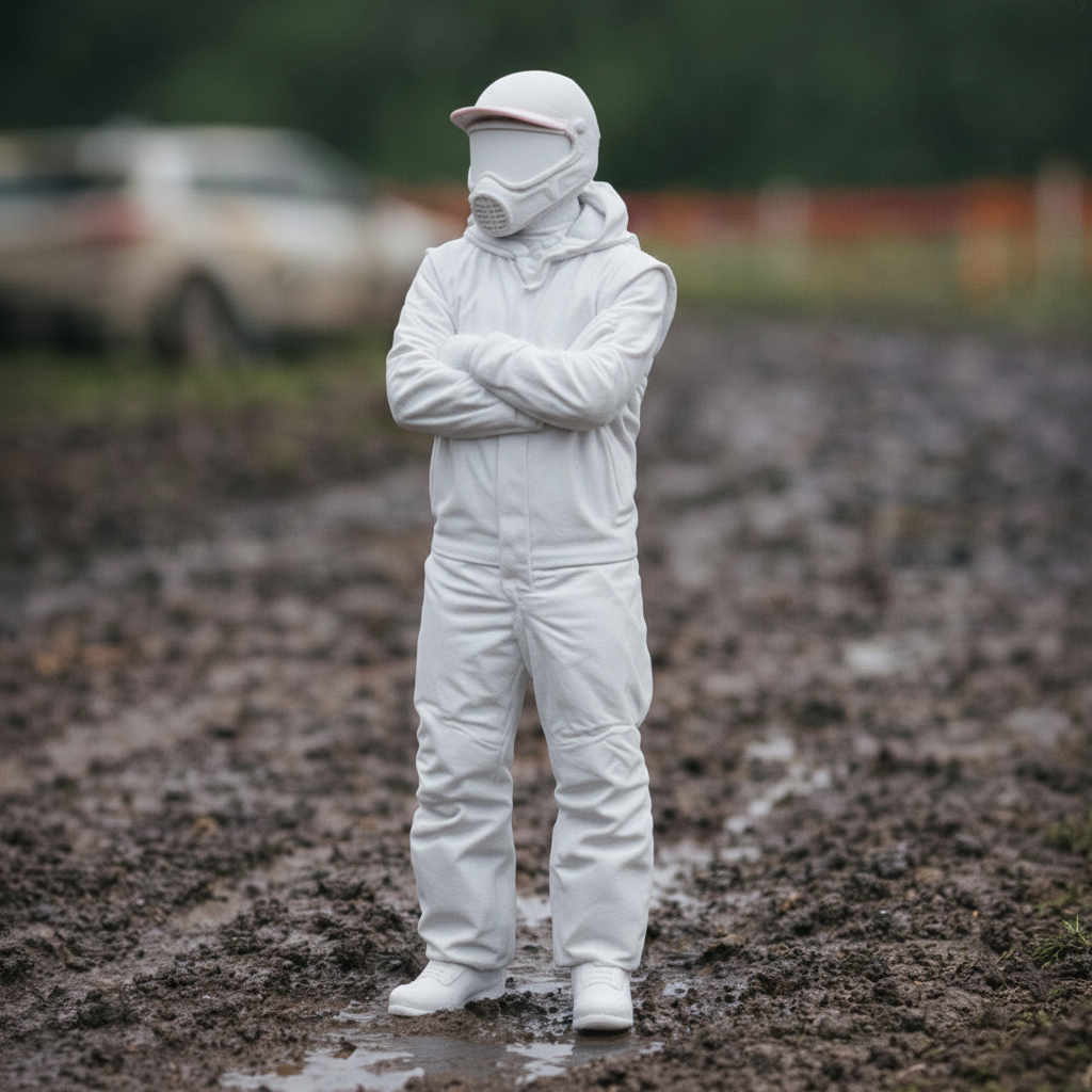 Off-Road Rally Racer in Mud-Splattered Race Suit | Scale Resin Slot Car Diorama Figurine