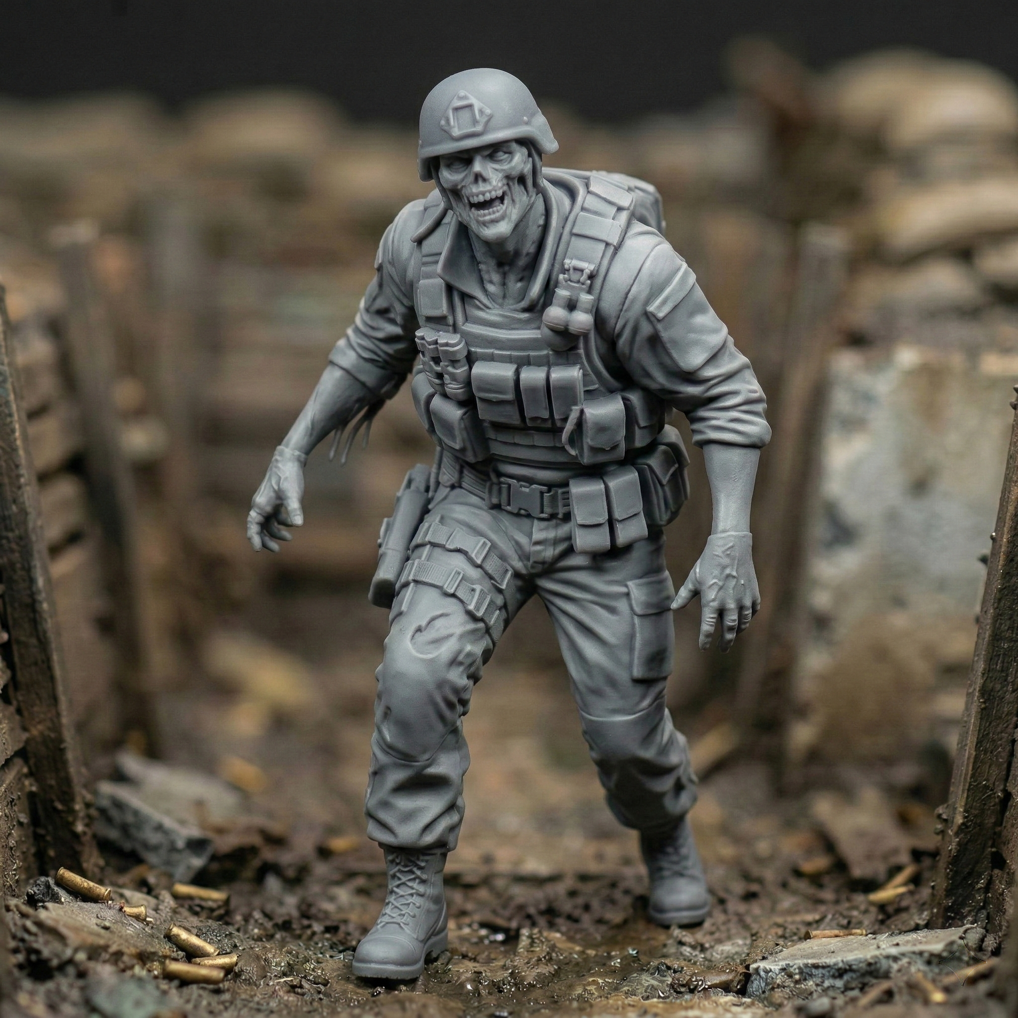 Resin Zombie Soldier Figurine | Scaled Resin Diorama Figurine